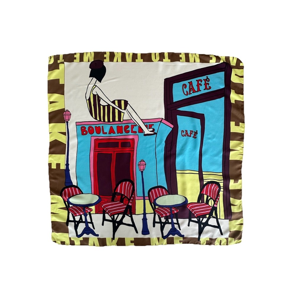 Parfois Boulangerie Cafe Pop Art French Scene Scarf 27" square